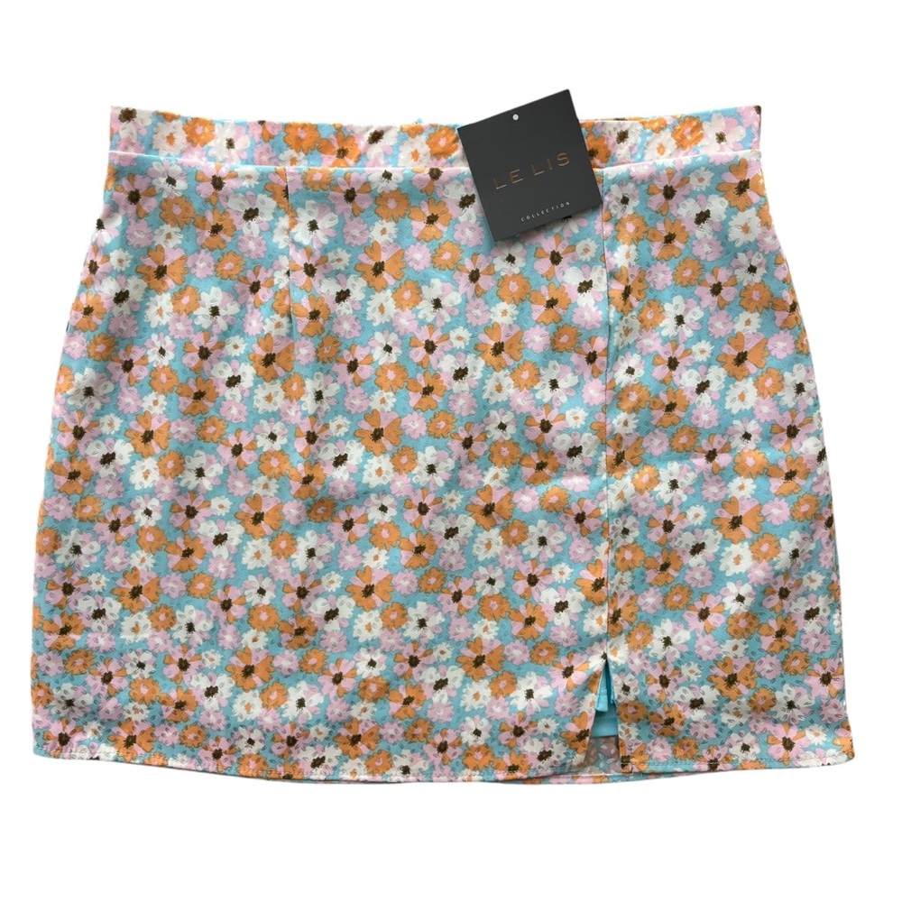 Le Lis Collection Women L Blue Orange Pink Floral Silk Lined Mini Skirt KS4406-3